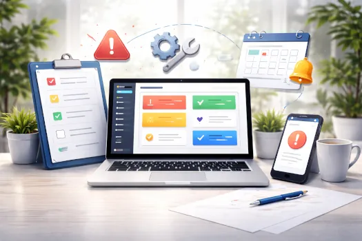 Illustration réaliste d’un tableau de bord de gestion des incidents et changements avec alertes et suivi des demandes